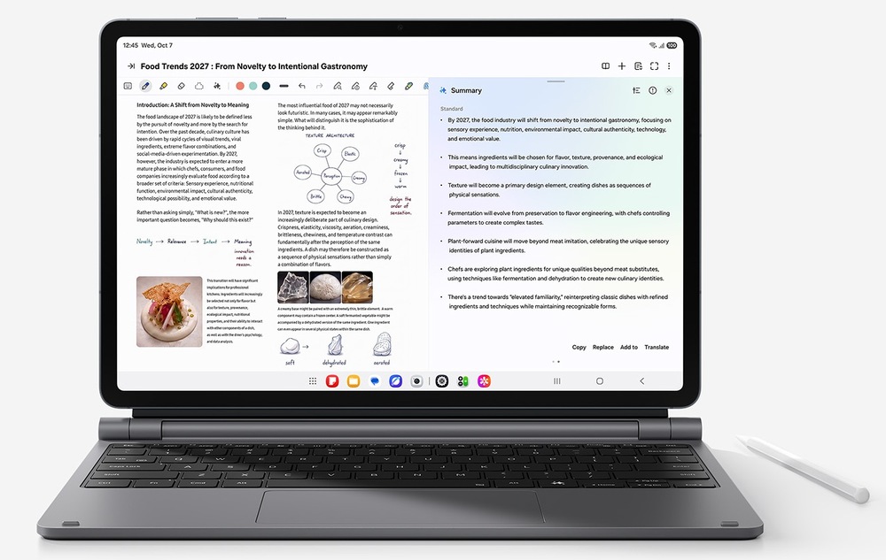 Dotykový tablet Samsung Galaxy Tab S12+ 12 GB / 256 GB + dotykové pero stříbrný Samsung Galaxy Tab S12+ nabízí i oblíbenou funkci pro rychlé shrnutí textů