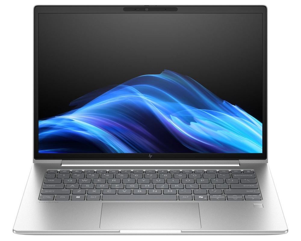Notebook HP Elitebook 6 G1i 14" stříbrný Otevřený a zapnutý notebook HP Elitebook 6 G1i 14" zepředu