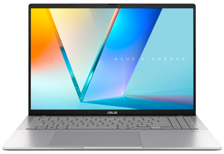 Čelní pohled na ASUS Vivobook S16 s 16″ OLED displejem a numerickou klávesnicí