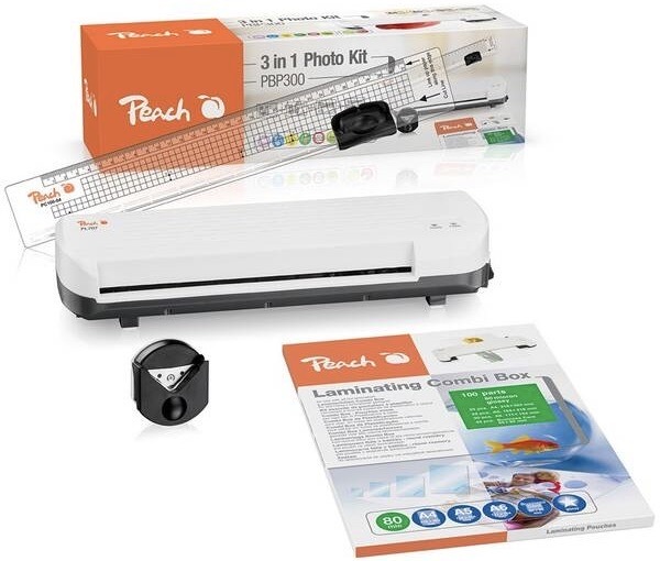 Laminátor Peach 4 in1 Laminating Kit PBP300, set laminátor PL707, řezačka PC100-04, mix folií a zařezávač rožků
