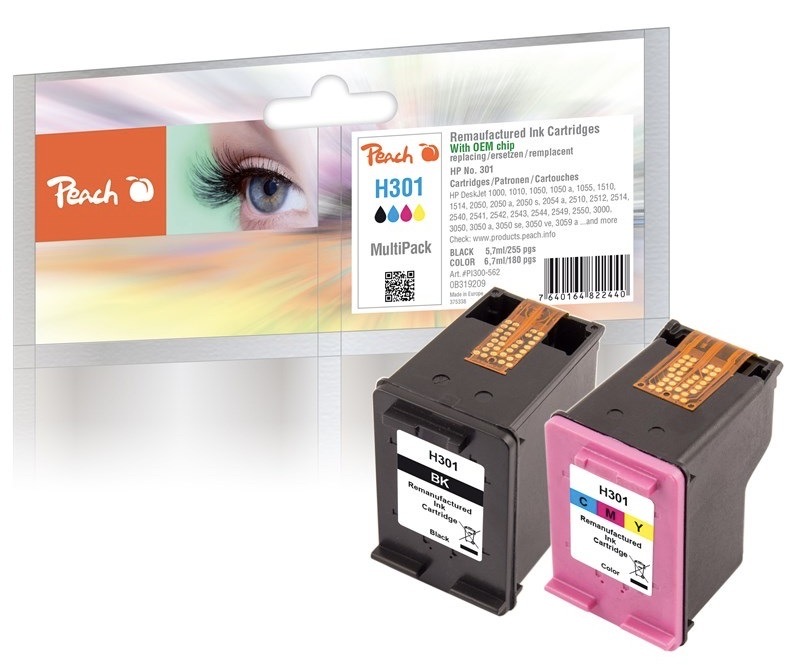 Inkoustová náplň Peach HP 301, MultiPac, 255/180 stran vícebarevná