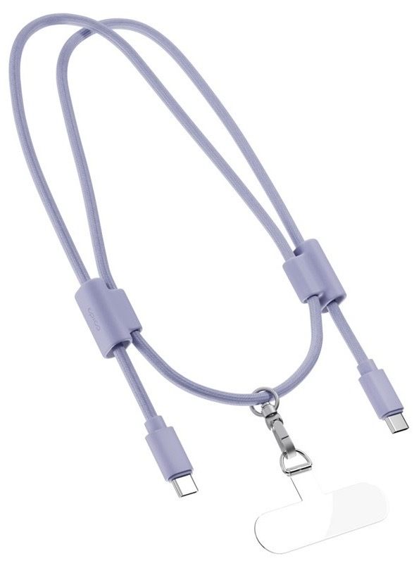 Popruh na krk Epico s integrovaným USB-C kabelem, fialová barva