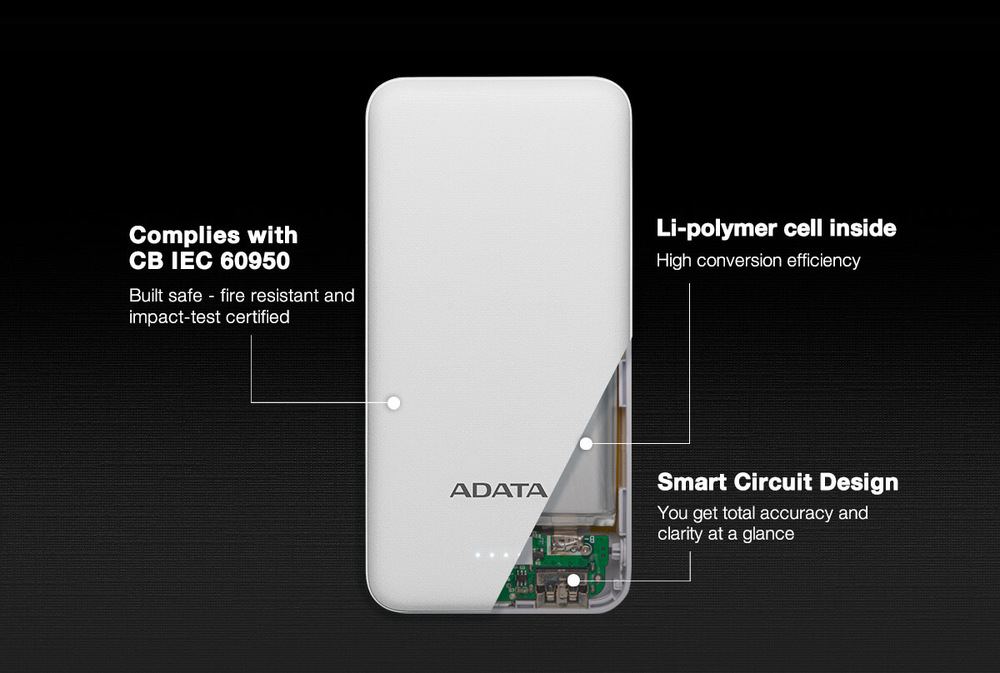 Powerbanka ADATA AT10000, 10000mAh bílá Powerbanka ADATA AT10000, 10000mAh bílá