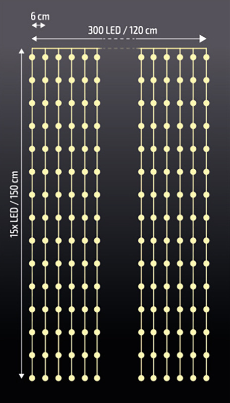 Vánoční osvětlení Solight závěs okenní, stříbrný, 300x mini LED, časovač, 8 funkcí, USB