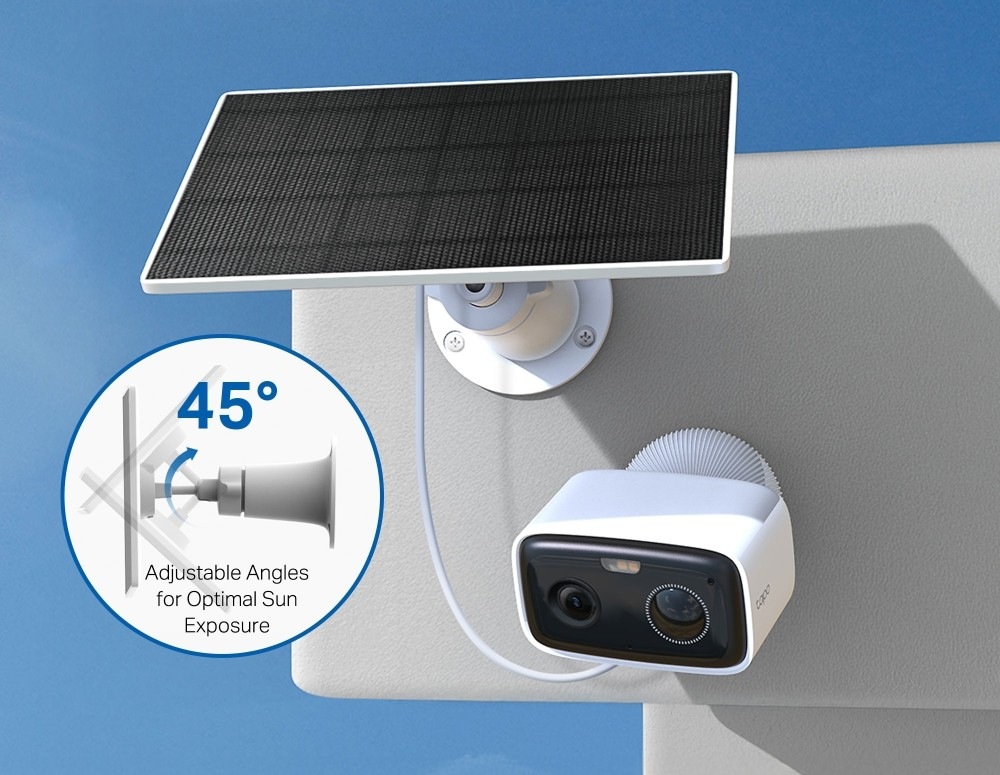 IP kamera TP-Link Tapo TC80 HD Solar Kit s nastavitelným úhlem optimální expozice solárního panelu