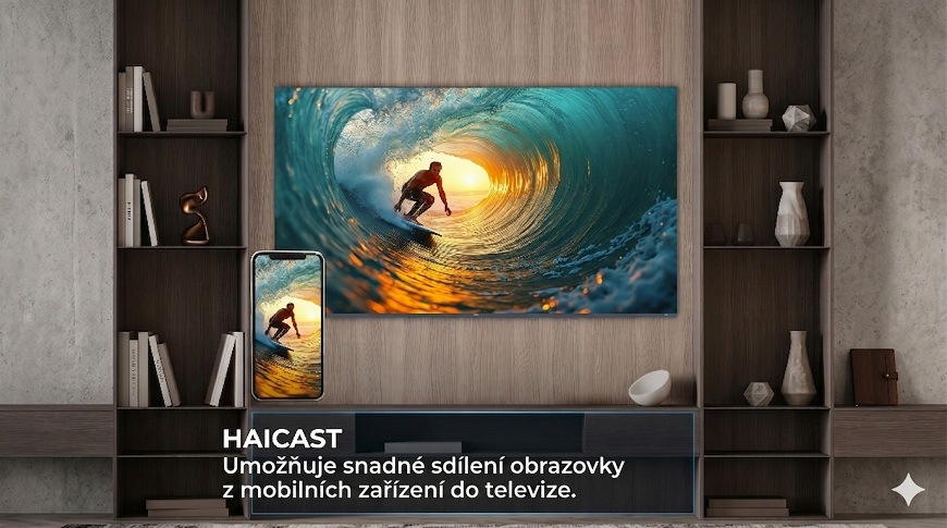 Televize Haier H75S80GUX sdílení obsahu z mobilu do televize haier