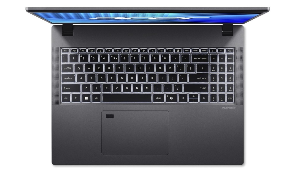 Notebook Acer TravelMate P2 16 (TMP216-71-G3-TCO-569M) šedý Pohled shora na klávesnici notebooku Acer TravelMate P2 16