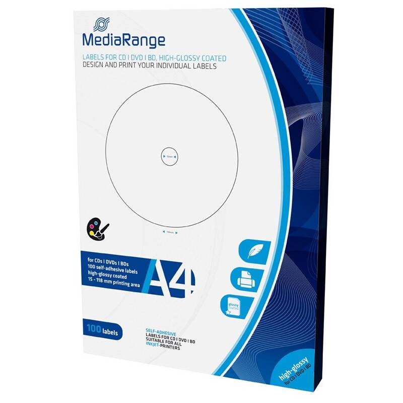 Etikety MediaRange CD/DVD/Blu-ray High-Glossy 15mm - 118mm 50 listů(100 etiket) (MRINK132)
