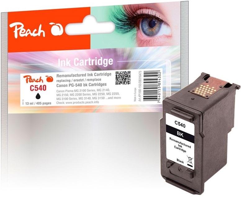 Inkoustová náplň Peach Canon PG-540BK, 13 ml - černá