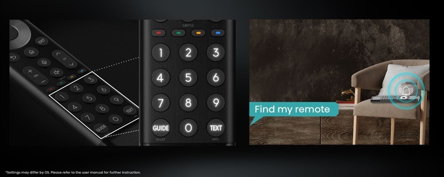 Detailní záběr na magický dálkový ovladač televize Hisense 136MX.