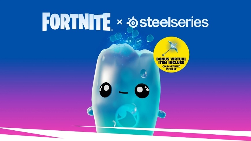 Headset SteelSeries Arctis Nova 3 WL Fortnite modrý Postava Water Sprite s logy Fortnite a SteelSeries a označením bonusového krumpáče Cold Hearted
