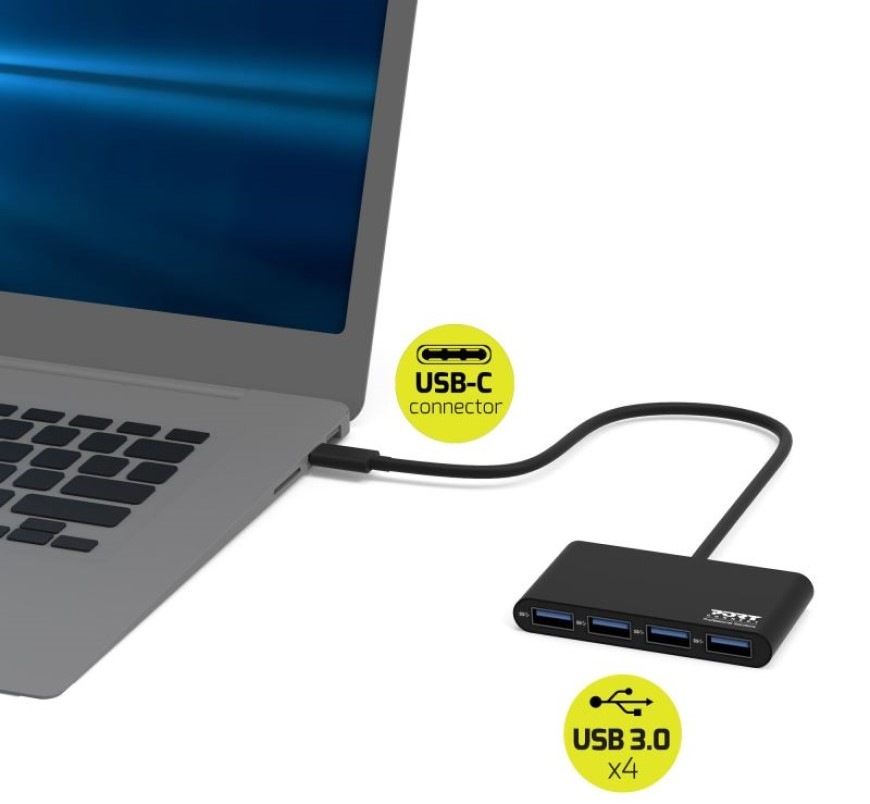 USB Hub PORT CONNECT USB-C, 4x USB 3.0 černý USB Hub PORT CONNECT USB-C, 4x USB 3.0 - černý
