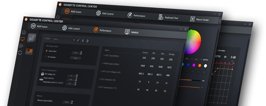 Grafická karta GIGABYTE Radeon RX 9070 XT GAMING 16G černá Software GIGABYTE Control Center pro nastavení výkonu a RGB grafické karty GIGABYTE