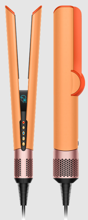 Přední a zadní pohled na žehličku Dyson Airstrait HT01 ceramic apricot/topaz