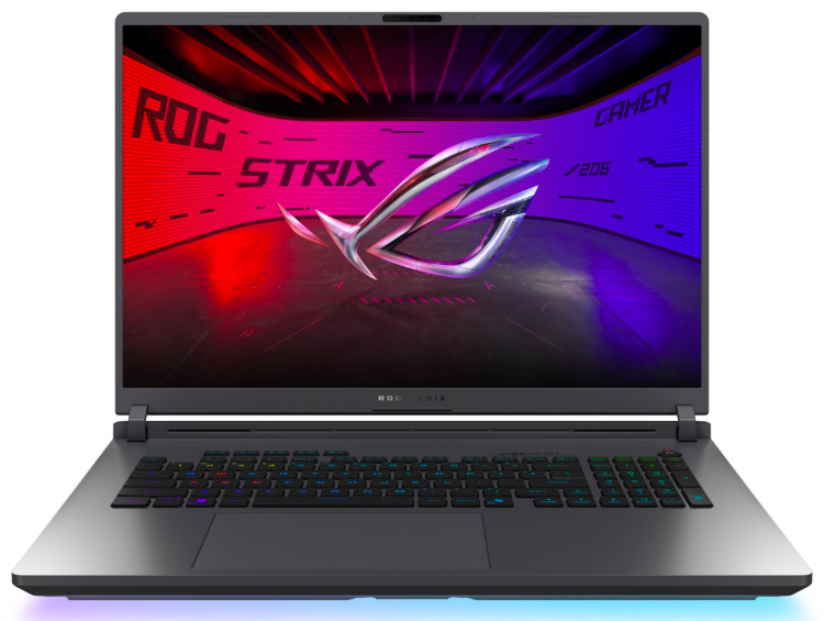 Notebook Asus ROG Strix G18 šedý Čelní pohled na Asus ROG Strix G18 s 18" displejem a podsvícenou klávesnicí