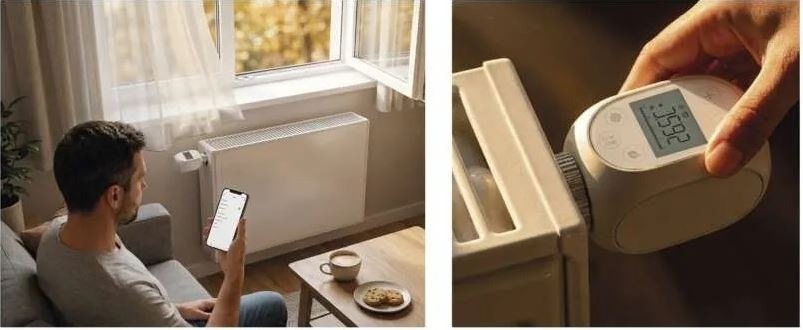Termostatická hlavice EMOS GOSMART P5631S, digitální bílá Termostatická hlavice EMOS GOSMART P5631S na lifestylové fotografii