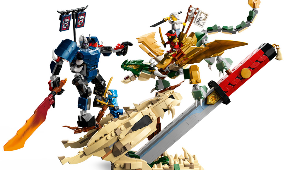 Čtyři ozbrojené minifigurky rozšiřují scénu o nové konflikty a příběhy inspirované světem NINJAGO.