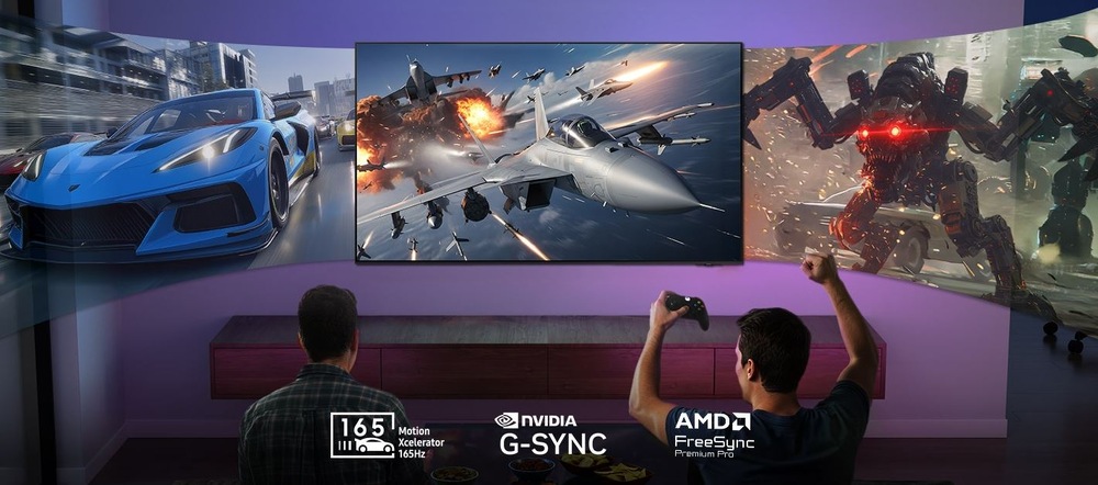 Televize Samsung QE48S95H Televize Samsung QE48S95H při hraní her s technologiemi AMD FreeSync Premium Pro a G-SYNC