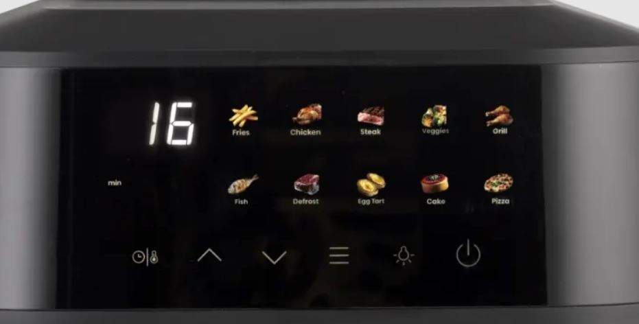 Fritéza horkovzdušná Hisense HAF1800DCD DUAL HEATER černá detail na ovladaci panel horkovzdušne fritezy Hisense HAF1800DCD DUAL HEATER