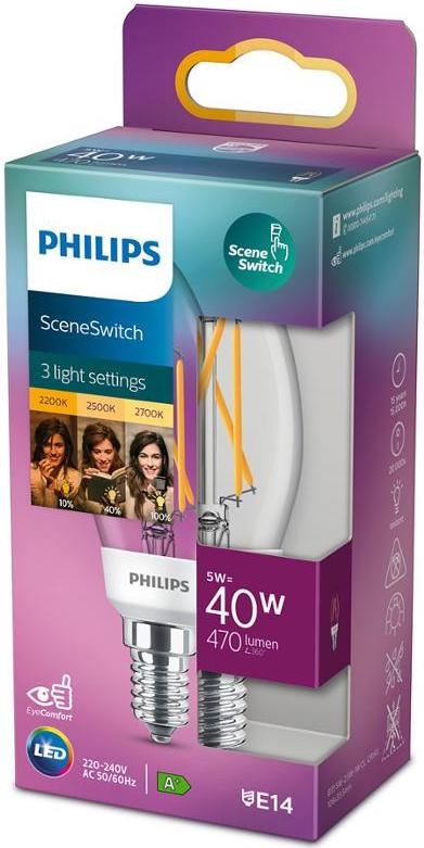 Žárovka LED Philips SceneSwitch, svíčka, 5W, E14, teplá bílá Žárovka LED Philips SceneSwitch, svíčka, 5W, E14, teplá bílá