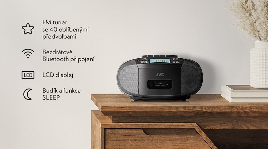 Radiomagnetofon s CD JVC RC-E444B černý Radiomagnetofon s CD JVC RC-E444B černý