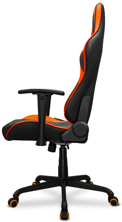 Boční pohled na herní židli Cougar Armor Elite v černo-oranžové barvě