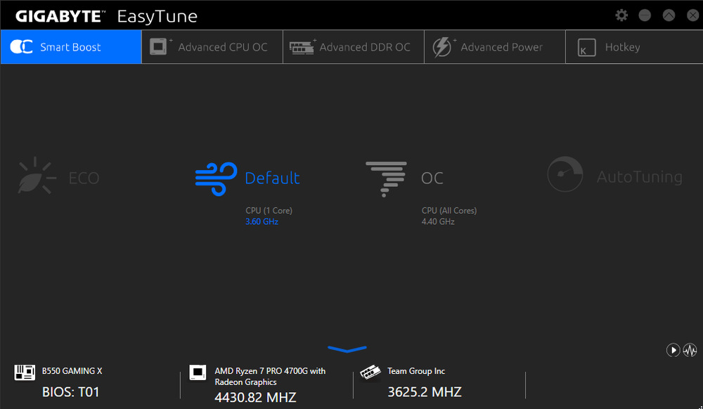 S funkcí EasyTune můžete upravovat výkon přímo z operačního systému