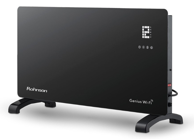 Černý konvektor Rohnson R-040 Genius Wi-Fi s LCD displejem a nožičkami pro volné postavení