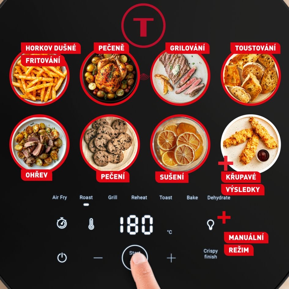 8 různých pokrmů připravených předinstalovanými programy fritézy Tefal EY8328E0 Infrared