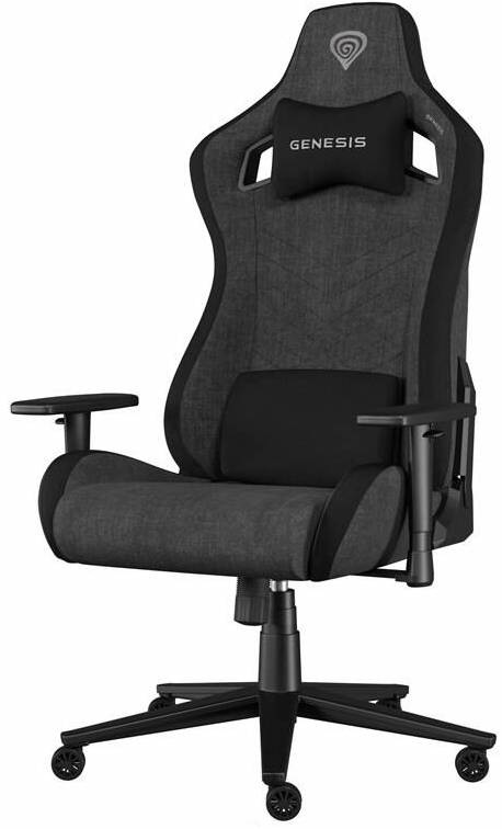 ergonomická herní židle Genesis Nitro 660 v šedém látkovém provedení s bederním a hlavovým polštářem