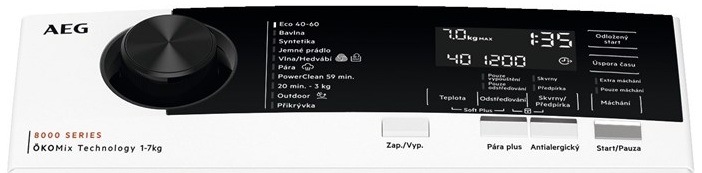 Pračka AEG ÖKOMix® 8000 LTR8E373C bílá Ovládací panel pračky AEG LTR8E373C řady 8000 PowerCare