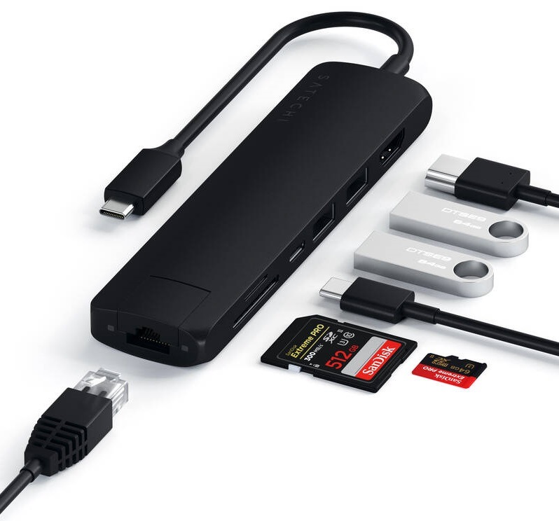 USB Hub Satechi USB-C Slim Multiport (1xHDMI 4K,2x USB 3.0, USB-C, Micro SD, SD, RJ45) černý USB Hub Satechi USB-C Slim Multiport (1xHDMI 4K,2x USB 3.0, USB-C, Micro SD, SD, RJ45) černý