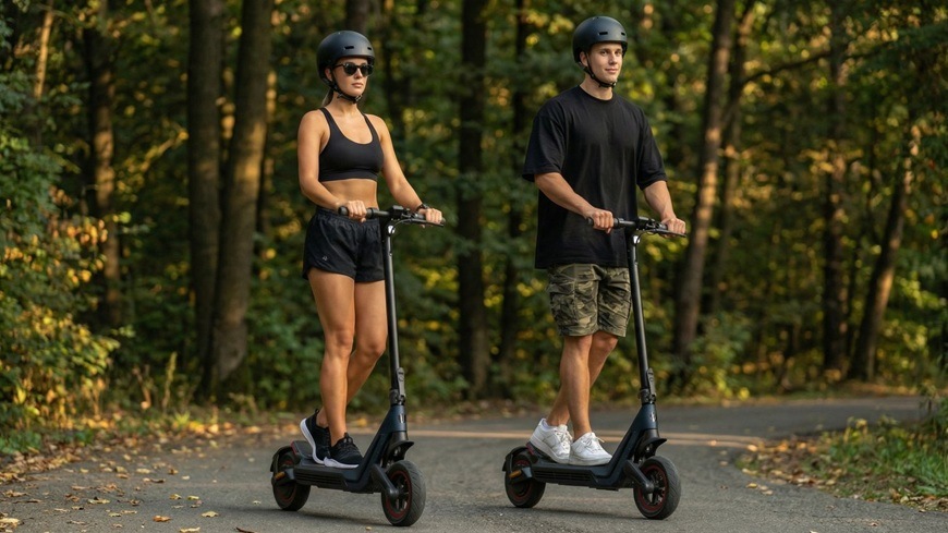 Elektrická koloběžka Sencor SCOOTER S80 černá Elektrická koloběžka Sencor SCOOTER S80 je určena pro pohodlnou a ekologickou dopravu na kratší i středně dlouhé vzdálenosti. Díky stabilní konstrukci, široké nášlapné ploše a větším kolům poskytuje komfortní jízdu po městských cyklostezkách i zpevněných cestách. Na snímku jsou dva jezdci vybavení ochrannými přilbami, kteří si užívají plynulou jízdu v přírodním prostředí, což podtrhuje všestrannost koloběžky pro každodenní dojíždění i volnočasové výlety.