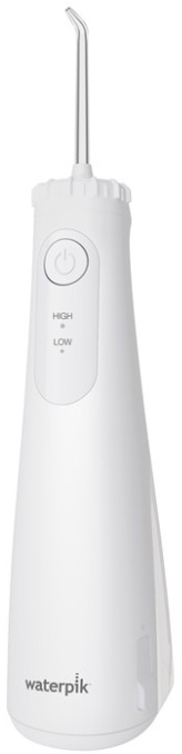 Bílá dobíjecí ústní sprcha Waterpik Cordless Plus WF26EU s nasazenou čisticí tryskou