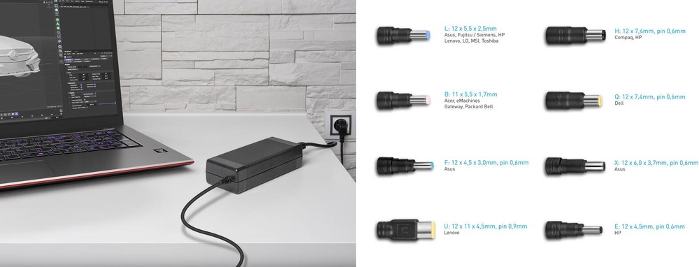 Napájecí adaptér Avacom QuickTIP 150 W pro notebooky, univerzální, 8 konektorů černý Avacom QuickTIP 150 W