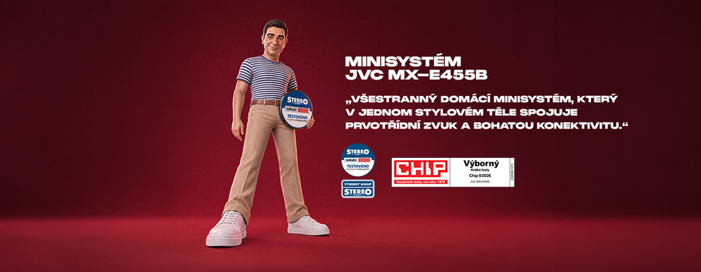 Minisystém JVC MX-E455B – oceněný všestranný domácí minisystém se špičkovým zvukem a bohatou konektivitou, testováno časopisy Stereo & Video a Chip