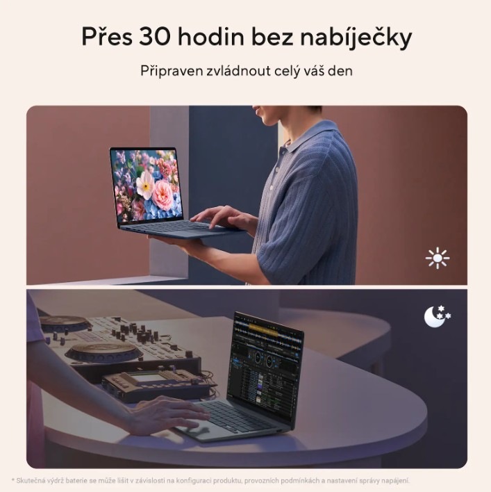 ASUS Zenbook 14 bez nabjíječky a muž na něm pracuje