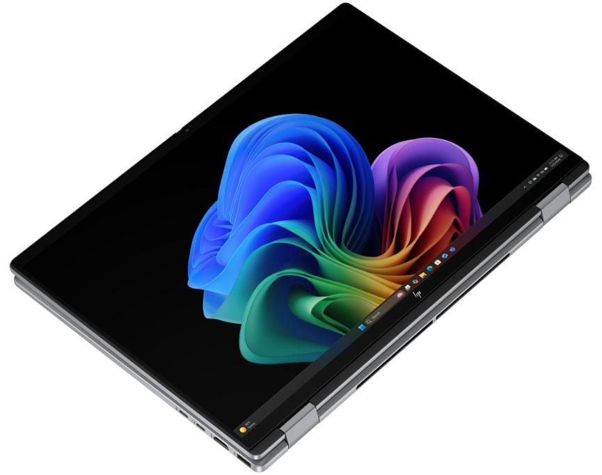 Detail notebooku HP OmniBook X Flip NG AI PC 16-ar0001nc ve složené poloze jako tablet