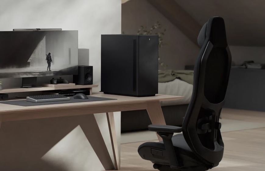 Case FRACTAL DESIGN Define One Dark Solid černá Počítačová skříň FRACTAL DESIGN Define One Dark Solid jako součást herního pracovního stolu
