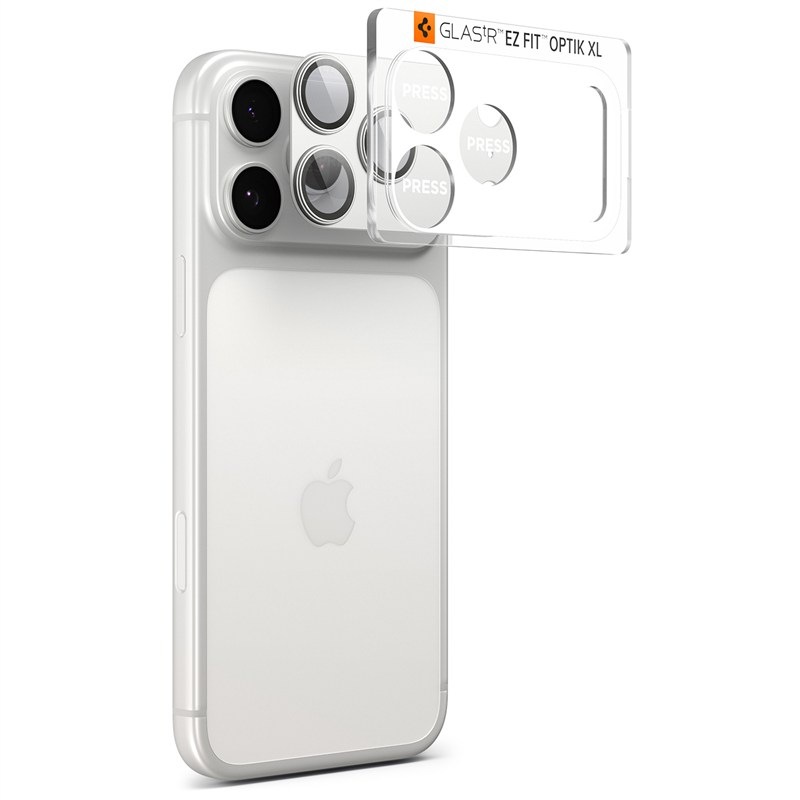 Tvrzené sklo Spigen tR EZ Fit Optik Pro XL na Apple iPhone 17 Pro - stříbrné