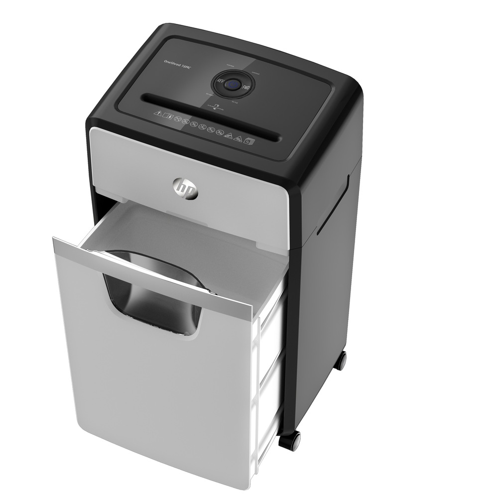 Přestože skartovačka HP OneShred 16MC váží 18,4 kg, díky 4 kolečkům, z nichž 2 jsou uzamykatelná, ji snadno umístíte kamkoli potřebujete