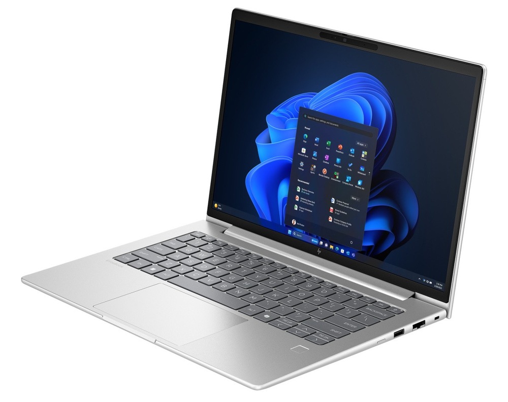 Notebook HP Elitebook 6 G2a 14" stříbrný Otevřený a zapnutý notebook HP Elitebook 6 G2a 14" otočený doleva