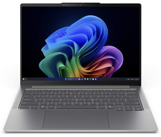 Šedý notebook Lenovo IdeaPad Pro 5 14AKP10 z čelního pohledu s otevřeným 14" displejem