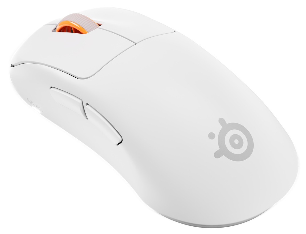 Myš SteelSeries Rival Pro WL Mini bílá Bílá bezdrátová herní myš SteelSeries Rival Pro Mini s bočními tlačítky a oranžovým kolečkem