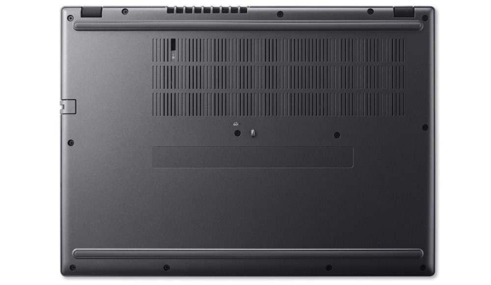 Notebook Acer TravelMate P2 16 (TMP216-41-TCO-R22N) šedý Pohled zespodu na notebook Acer TravelMate P2 16