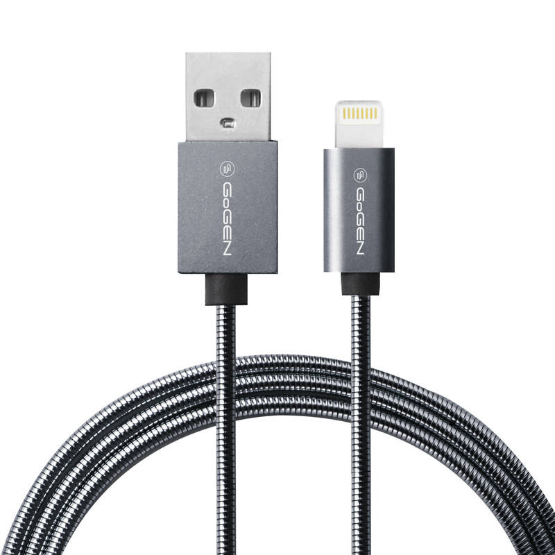 Kabel GoGEN USB / lightning, 1m, ocelový, opletený titanium