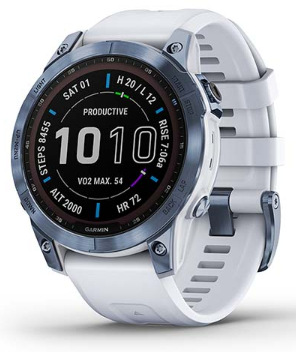 Chytré hodinky Garmin fenix 7 Sapphire Solar - Titan Blue/ White Silicone Band