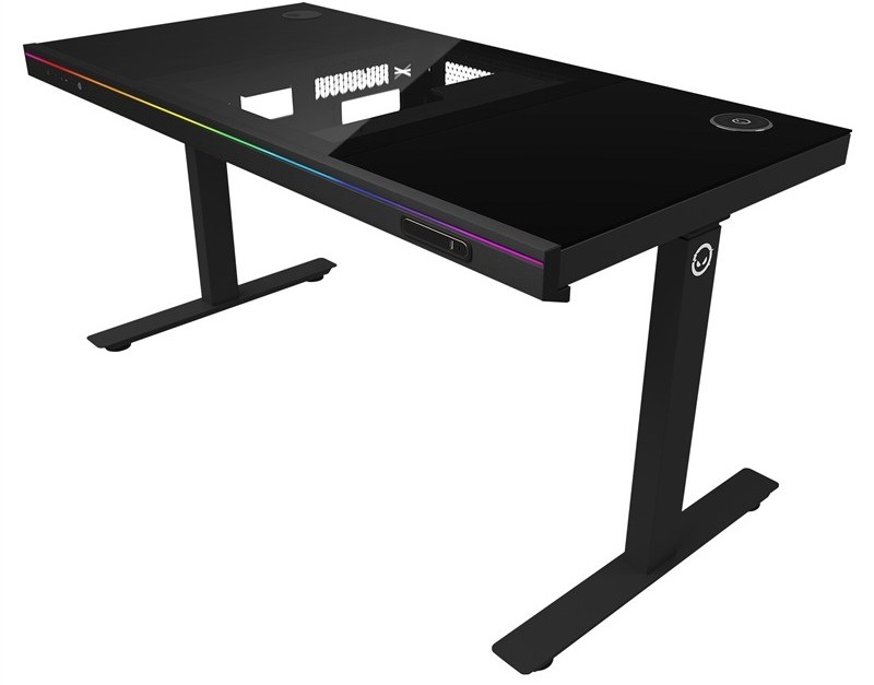 Herní stůl Lorgar DE90 RGB Tempered Glass - černý