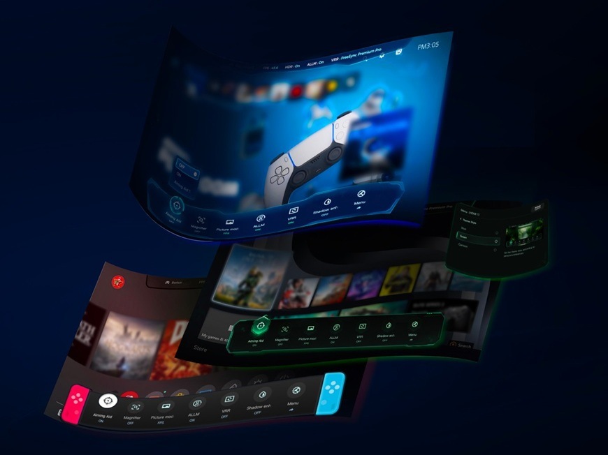 Televize TCL 55T8D s herním rozhraním Game Bar, přehledné nastavení funkcí jako VRR, ALLM a optimalizace obrazu pro hraní.