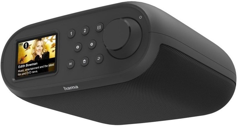 Internetové rádio Hama DIR400 s barevným displejem a otočným ovladačem.